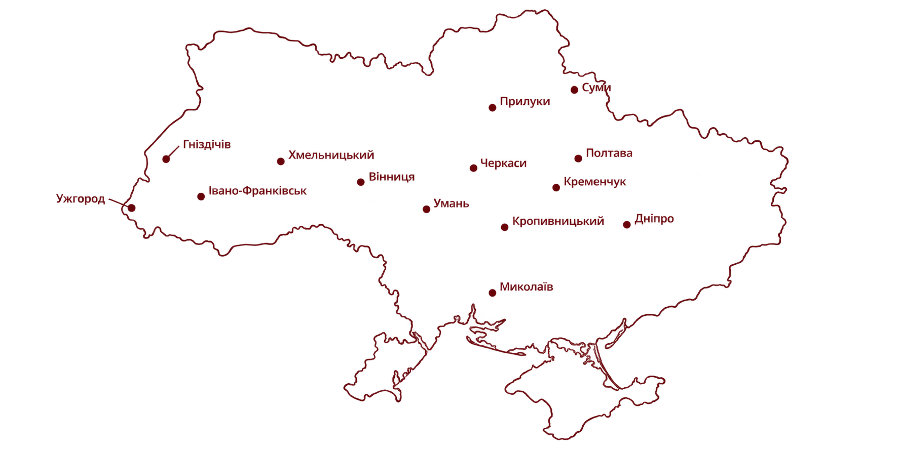 Мапа міст, де представлена Качана Каша